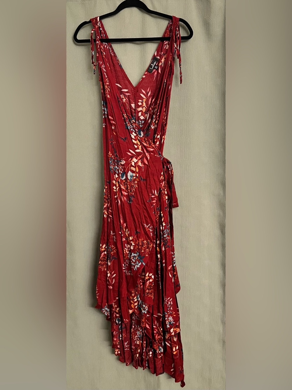 Lulu's Red Floral Wrap Maxi Dress